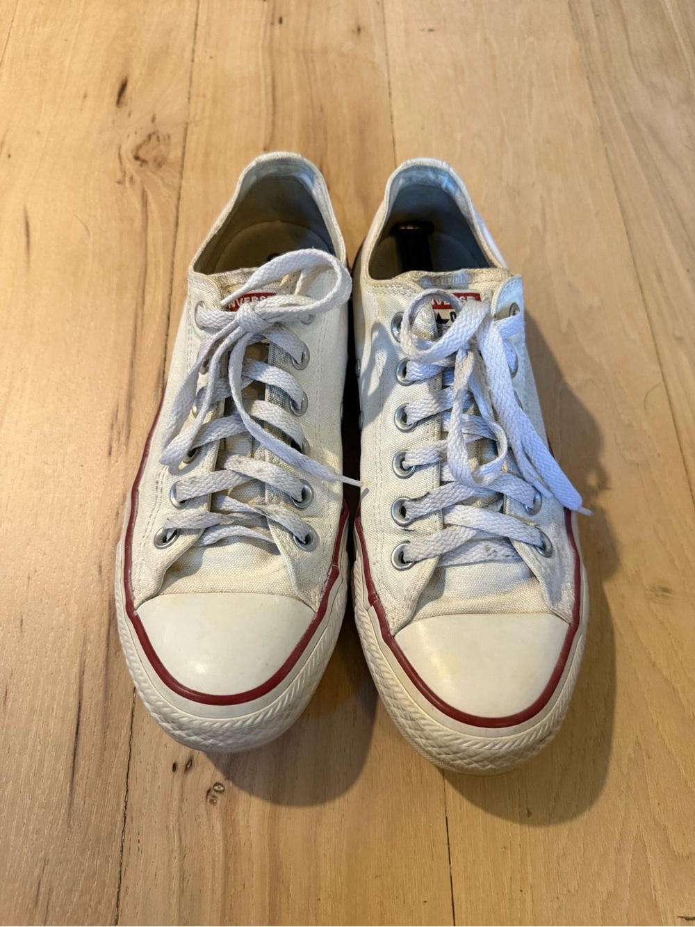 White Low-Top Canvas Converse with Red Trim - Classic Casual Men’s Shoes